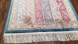 Paisley Pattern Silk Rug, Boteh Design, All Silk Accent Rug, Oriental Carpet, Very Detailed, 2' 8" x 4' 1", New, Bamboo Silk
