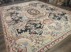 Wonderful Needlepoint Rug 10x14, Large Aubusson Carpet, Floral, Elegant, European Design
