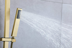 Luxurious Brushed Gold Or Matte black Wall-Mounted Thermostatic Rain Exposed Shower Set with Tub Spout
