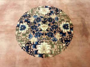 Chinese Wool Rug 11x18, Palace Sized Chinese Carpet, Peking Rug, Peach and Blue, Open Field, Simple Design, Art Deco Rug, Large Handmade Rug
