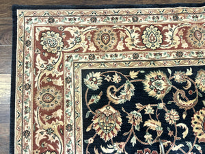 Vintage Oriental Rug 8x11, Floral Persian Design Carpet, Turkish Power Loomed Rug, Navy Blue Red Cream