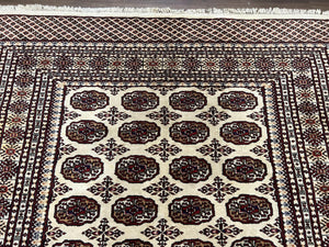 Pakistani Turkoman Rug 6x9, Cream and Red Hand Knotted Wool Oriental Carpet, Yamud Rug, Tribal Rug 6 x 9, Bohemian Area Rug, Bokhara Rug