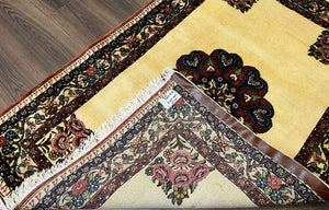 Persian Bidjar Rug 3x5, Open Field Medallion, Hand Knotted, Ivory/Cream Red Blue, Wool Oriental Bijar Carpet, 3 x 5 Vintage Area Rug, Floral Roses, Fine