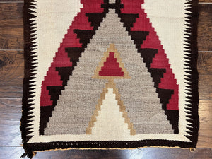 Antique Navajo Rug 2x4, Collectible Native American Wool Handmade Rug, Ivory Black Red Gray, Vintage Navajo Textile