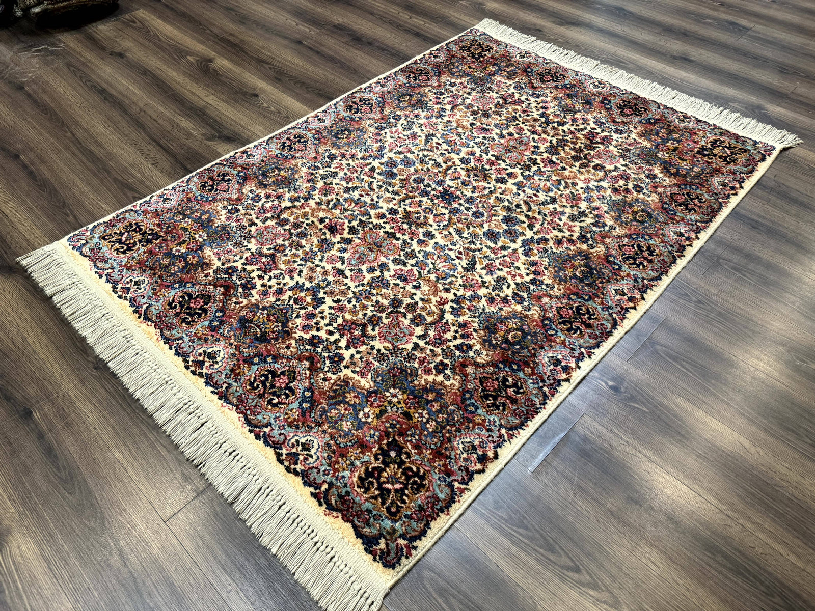 Karastan Ivory Kirman Rug 4x6, Floral Kirman #759, Wool Pile, Vintage, Original 700 Series