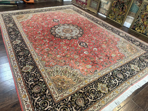 Persian Tabriz Rug 10x13 – Floral Medallion & Birds, Wool & Silk, 330 KPSI