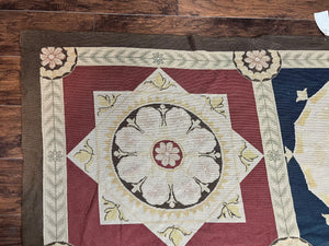 Needlepoint Rug 11x19, Oversized Wool Hand Woven Vintage Carpet, Panel Design, Palace Size Handmade Flatweave Rug, Extra Large, Multicolor