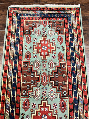 Colorful Turkish Rug 3x6, Geometric Heriz Oriental Carpet, Wool Hand Knotted Vintage Carpet, Oriental Rug 3 x 6