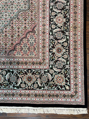 Fine Sino Persian Rug 9x12, Herati Mahi Pattern, Hand Knotted Wool Vintage Black Oriental Carpet 9 x 12 ft, Handmade Room Sized Rug, Nice