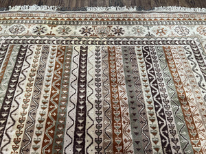Striped Turkish Anatolian Rug 6x7 Almost Square Shaped Carpet Handmade Vintage Oriental Rug, Living Room Rug, Neutral Colors Cream, Wool Rug