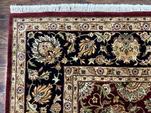 Indian Agra Rug 10x14, Traditional Oriental Carpet, Room Sized Wool Area Rug, Floral, Maroon