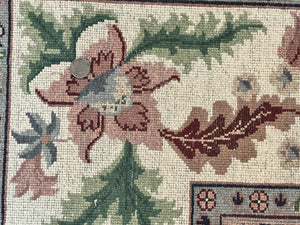 Indo Persian Rug 9x12, Wool Hand Knotted Vintage Carpet, Navy Blue & Ivory, Floral Allover Oriental Rug, 9 x 12 Room Sized Traditional Rug