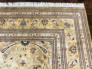 Pak Persian Rug 8x10, Wool Hand Knotted Vintage Carpet, Safavieh Rug, Gold Tan, 270 KPSI