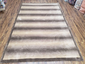 Vintage Safavieh Tibetan Indian Rug 6x9, Nepal Rug, Handmade, Striped Rug, Brown & Beige, 6x9 Oriental Carpet, Wool, Soft