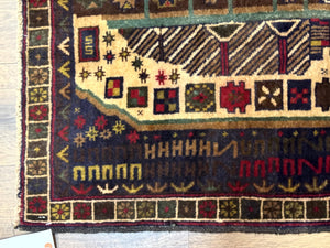 Balouch Rug 3x5, Afghan Carpet, City Pictorial
