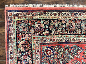 Square Persian Sarouk Rug 11x11 ft, Rare Size, Hand Knotted Wool Floral Allover Red Persian Carpet, Handmade Antique Rug
