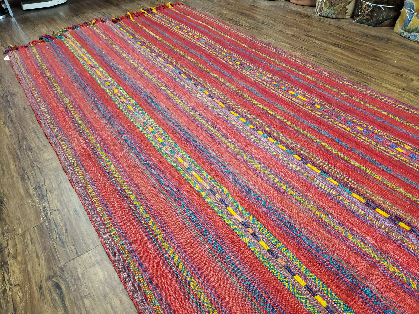 Vintage Turkish Jajim Kilim Flat Weave Rug with Colorful Stripes, Anatolian Kilim Rug, Jijim Cicim Carpet, 5x11 Boho Rug Multicolor, Unique