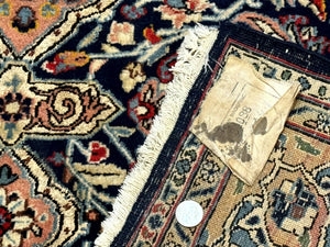 Persian Qum Rug 5x7 in Navy Light Blue and Ivory, Wool wilh Silk Highlights, 225 KPSI