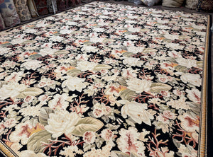Palace Size Needlepoint Rug 13x17, Extra Large Wool Floral Handmade Carpet, European Design, Botanical