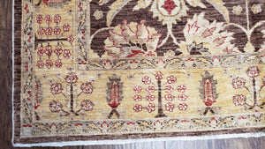 6x9 Vintage Decorative Rug, Brown & Light Gold Peshawar Area Rug, Mahal Sultanabad Hand-Knotted Farmhouse Rug, Wool Carpet, Pak-Persian Rug
