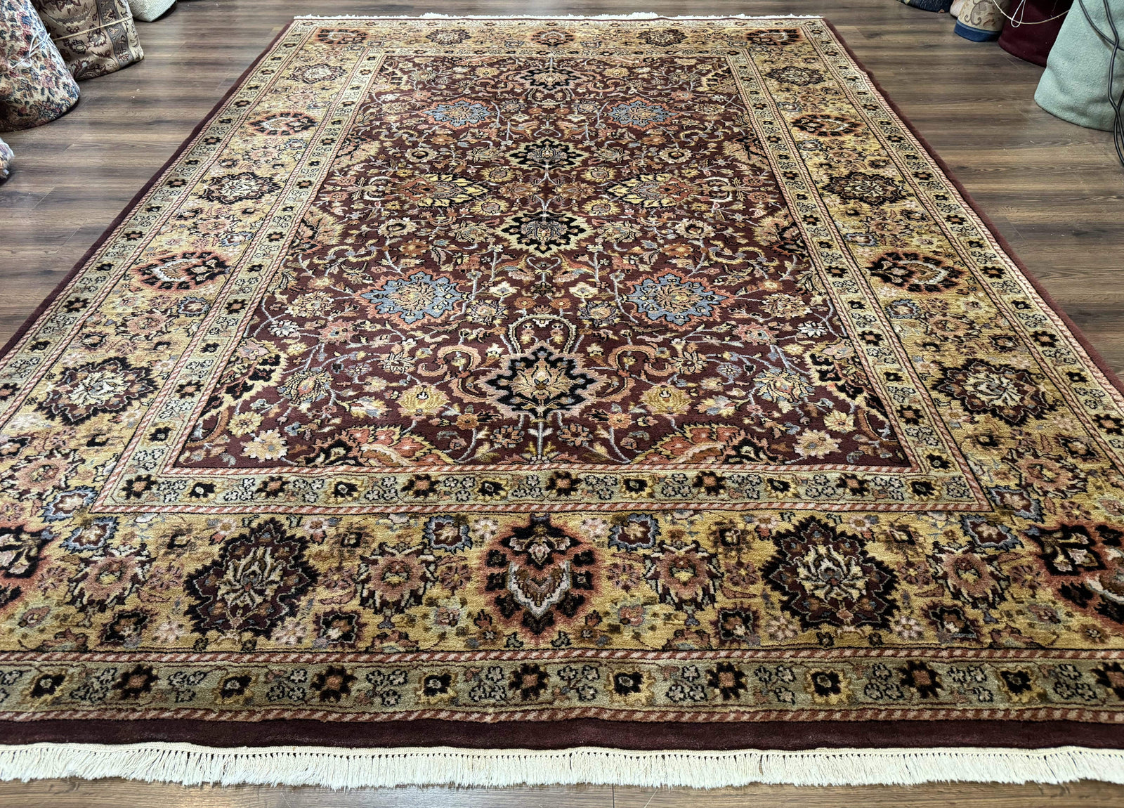 Indo Persian Rug 8x11, Eggplant & Tan, Allover Pattern, Wool Couristan Handmade Rug