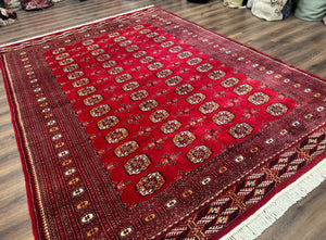 Red Turkoman Bokhara Rug 8x11, Pakistani Turkmen Carpet, Vintage Traditional Area Rug