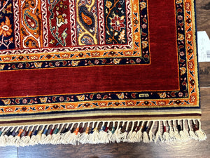 Turkish Rug 4x6, Stripe Pattern, Red & Multicolor, Vintage Handmade Wool Carpet