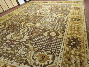 10' X 14' Handmade Pak Peshavar Chobi Agra Wool Carpet Coffee Brown Gold