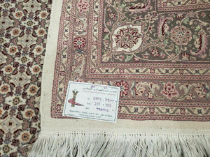 Vintage Persian Tabriz Rug 5x7, Beige and Green, Hand Knotted Handmade Wool Oriental Carpet 5 x 7 ft, Allover Pattern, Traditional Rug, Medium Size