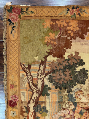 Antique Tapestry 3x4, European French Tapestry, Hand Loomed Victorian Tapestry, Vintage Wool Tapestry 3 x 4 ft