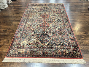 Karastan Rug 5.9 x 9, Multicolor Panel Kirman Rug #717, Wool Original Karastan Collection 700 Series, Vintage Karastan Area Rug