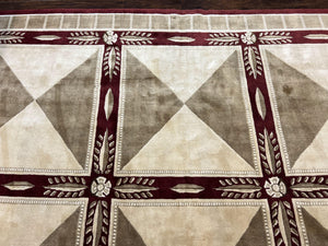 Indo Tibetan Rug 10x14, Nepali Carpet, Large Soft Wool Area Rug, Olive Tan Maroon, Contemporary Rug 10 x 14 ft Living Room Rug, Handmade Rug