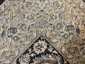 Pak Persian Rug 4x6, Wool Hand Knotted Vintage Carpet, Black & Olive Green, Bird Pictorials, Floral Fine Oriental Rug