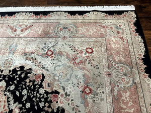 Pak Persian Tabriz Rug 8.6 x 11.6, Black Pink, Traditional Elegant Formal Oriental Carpet, Dining Room Rug, Fine 225 KPSI