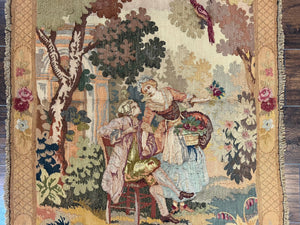 Antique Tapestry 3x4, European French Tapestry, Hand Loomed Victorian Tapestry, Vintage Wool Tapestry 3 x 4 ft