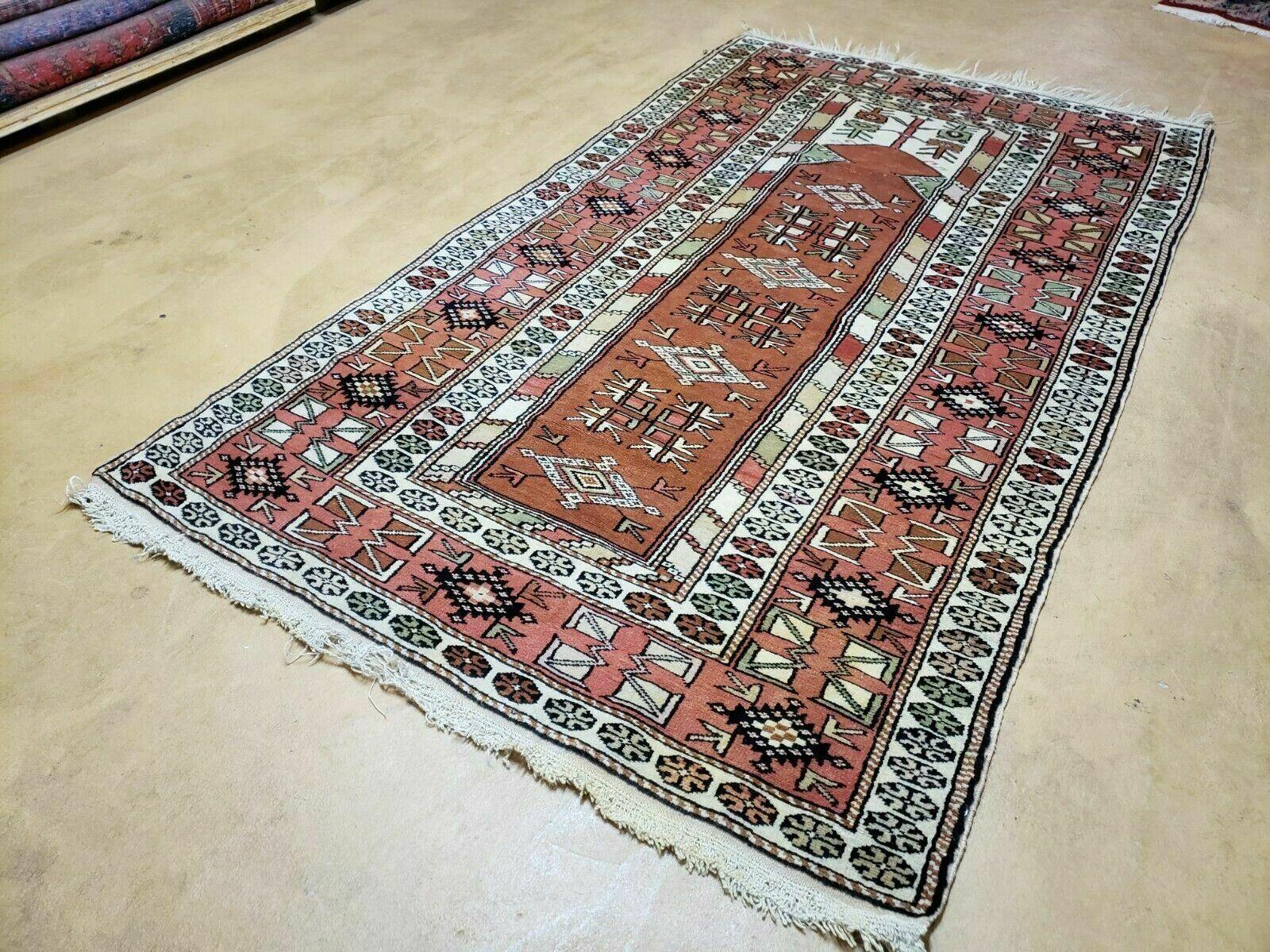 4' X 7' Antique Handmade Turkish Melas Oushak Wool Rug