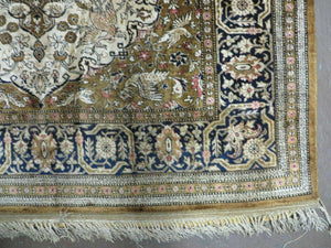Handmade Silk Rug 3x5, Vintage Antique Silk Carpet, Hand-Knotted Oriental Rug 3 x 5, Animal Motifs, Deer Birds, One-Of-A-Kind