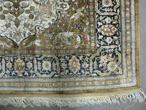 Handmade Silk Rug 3x5, Vintage Antique Silk Carpet, Hand-Knotted Oriental Rug 3 x 5, Animal Motifs, Deer Birds, One-Of-A-Kind