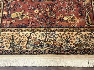 Persian Wool Rug 4x6, Tree of Life Animal Pictorials, Vintage, Power Loomed Ardakan Rug