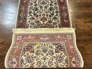 Sino Persian Rug 3x6, Short Runner Rug, Floral Medallion, Beige and Salmon Red, Wool Vintage Hand Knotted Fine Oriental Carpet 3 x 6 ft