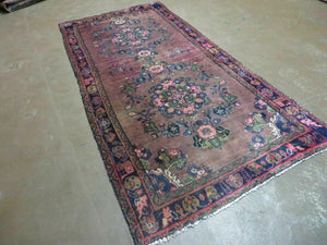 3 x 7 Antique Persian Hamadan Nahavand Rug, Tribal Runner Rug , Handmade Oriental Wool Rug, Vegetable Dyed, Purple-Red & Dark Blue, 3x7 Rug