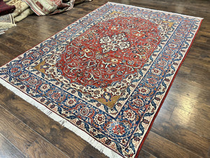 Red Persian Isfahan Rug 7x10 - Antique, Floral Medallion