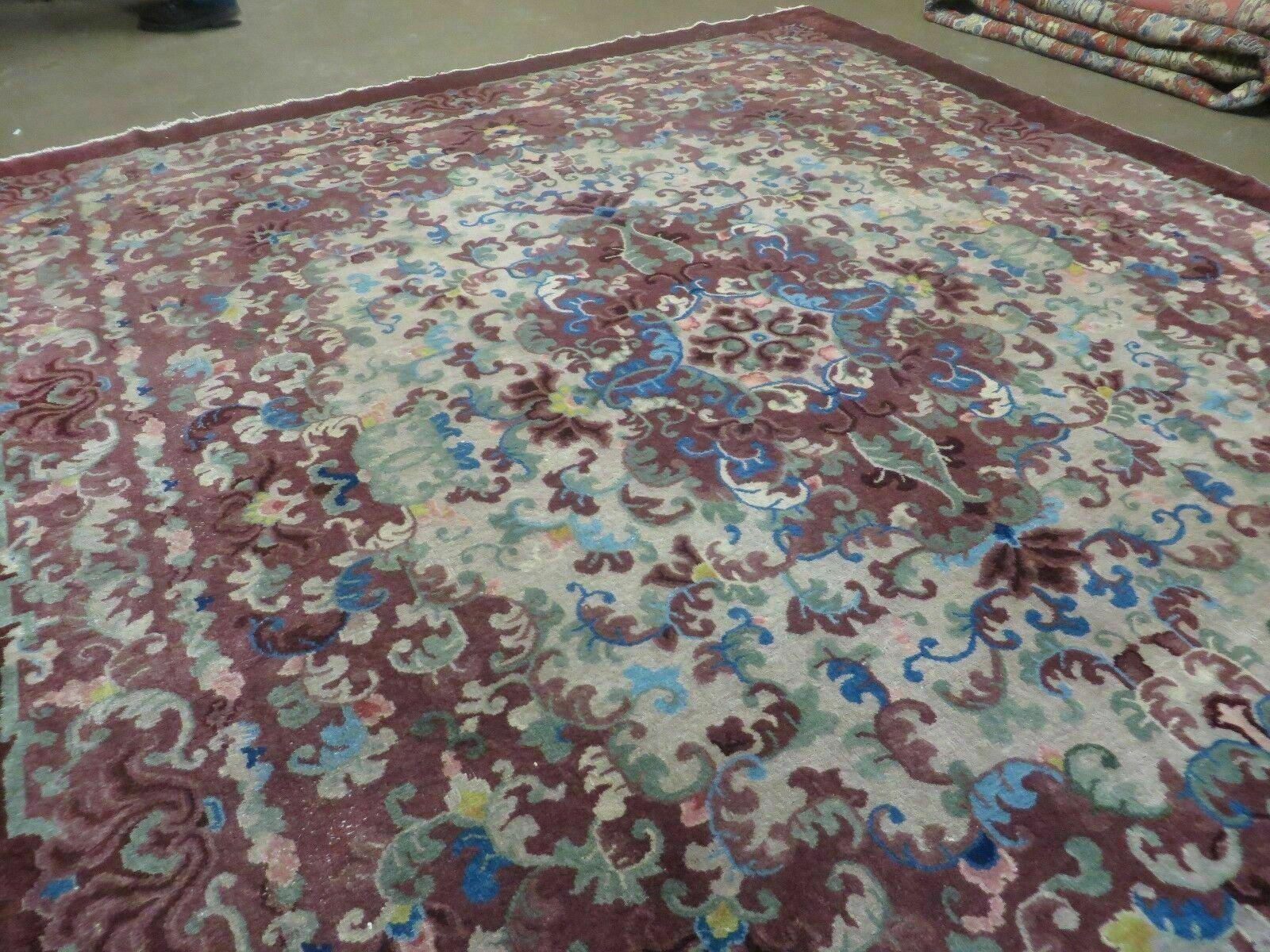 8' X 10' Vintage Handmade Chinese Art Deco Peking Nichols Wool Rug Flowers Nice