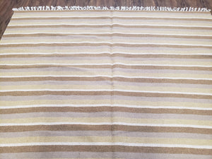 New Indian Striped Blanket, Multicolor Earthern Tones Kilim Rug, Wool Handmade South American Style Blanket, Queen Sized Bedspread 5x8 - 6x8