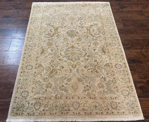 Pak Persian Rug 4x6, Beige, Pakistani Peshawar Rug, Handmade, Neutral Colors, Vintage Rug for Modern Home