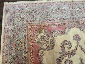 10x14 Karastan Kirman Rug #784 Pastel Ivory Kirman Medallion, Wool Antique Original 700 Series