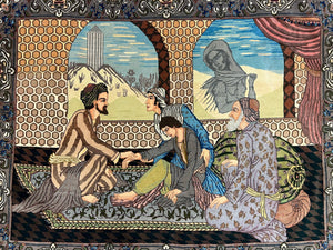Persian Tabriz Pictorial Rug 4.8 x 3.8, Horizontal Oriental Carpet for Hanging on Wall, Hand Knotted Wool Vintage Fine Carpet, Doctor and Patients