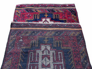 2' 9" X 4' 7" Vintage Handmade Tribal Wool Rug Balouchi Rug Afghan Rug Red Beige