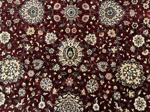 Round Sino Persian Rug 9x9, Burgundy and Cream, Floral, Wool and Silk, 9ft Round Carpet