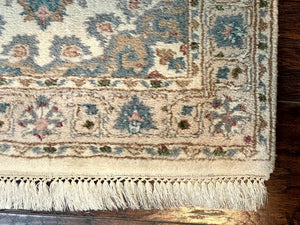 Indo Persian Runner Rug 2.5 x 9.5, Handmade Vintage Wool Rug for Hallway, Floral, Ivory
